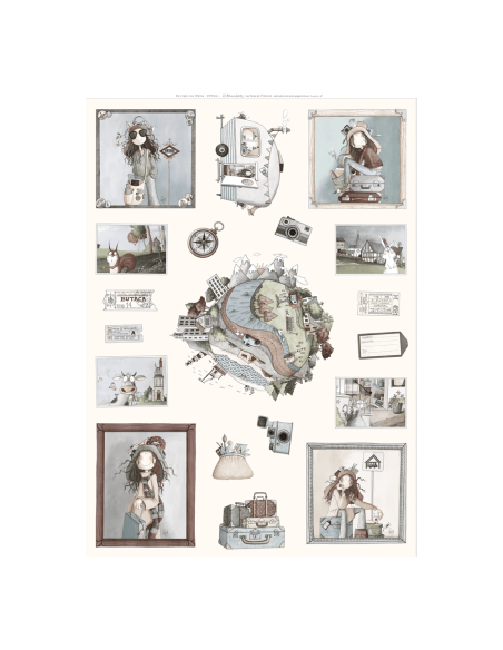 Tela de algodón con el panel: De viaje con Ofelia